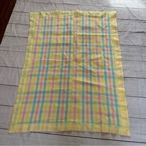 Vintage Curity pastel pink blue yellow baby crib blanket